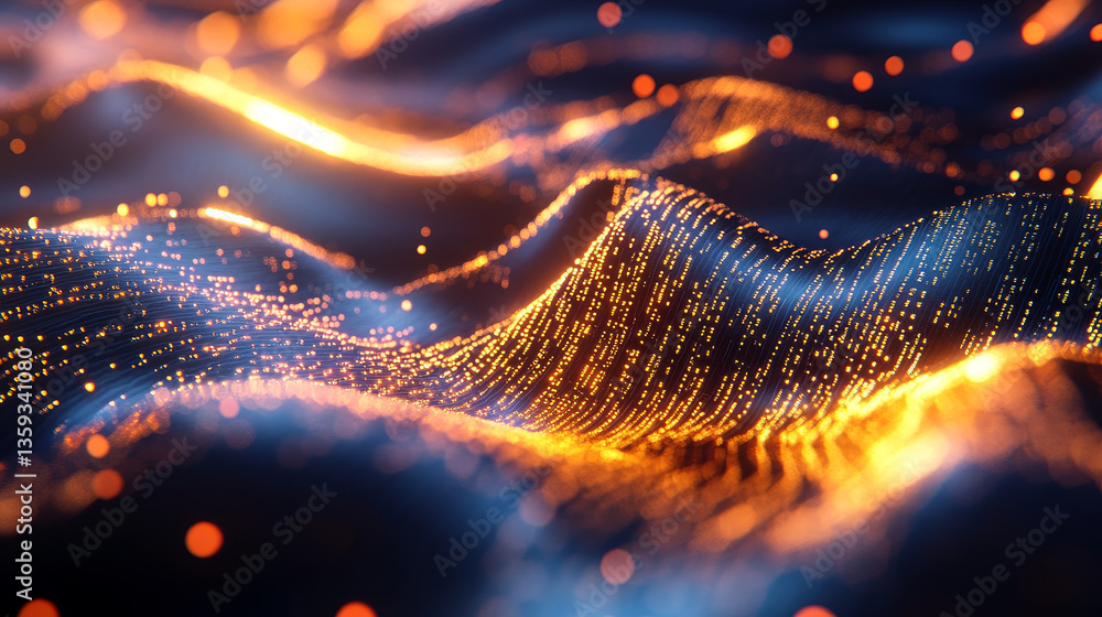 Poster information in digital coded streams. 3d illustration of interlaced beams of data code. cyber field 