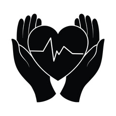 Heart in Hands Symbol of Love and Care vector silhouette