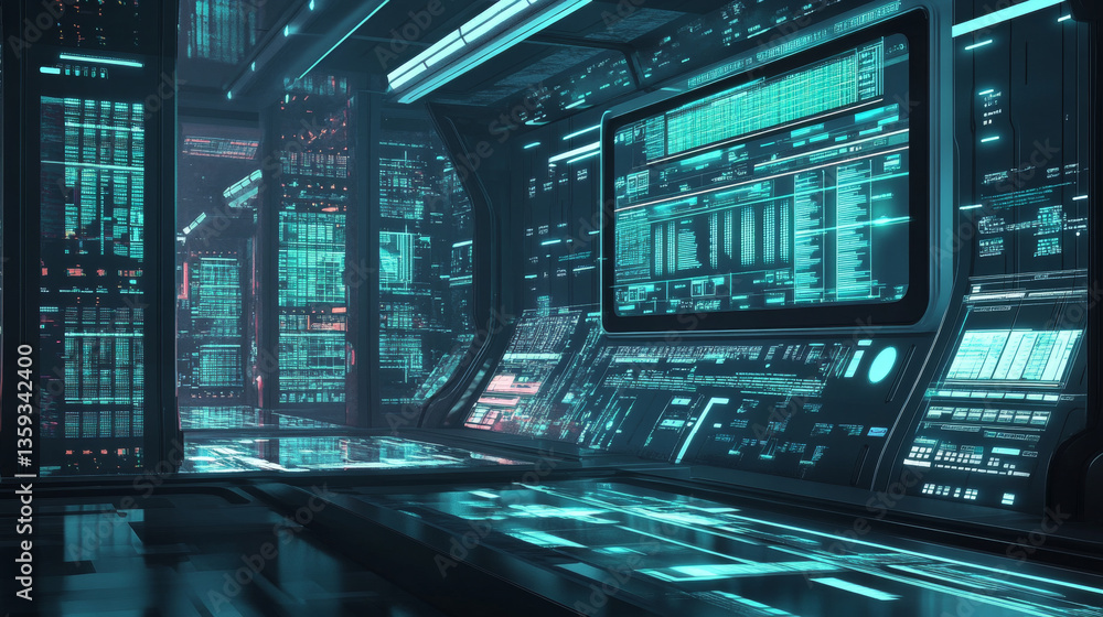 Poster cybersecurity. futuristic blockchain background. calculation of data for an abstract data center, se