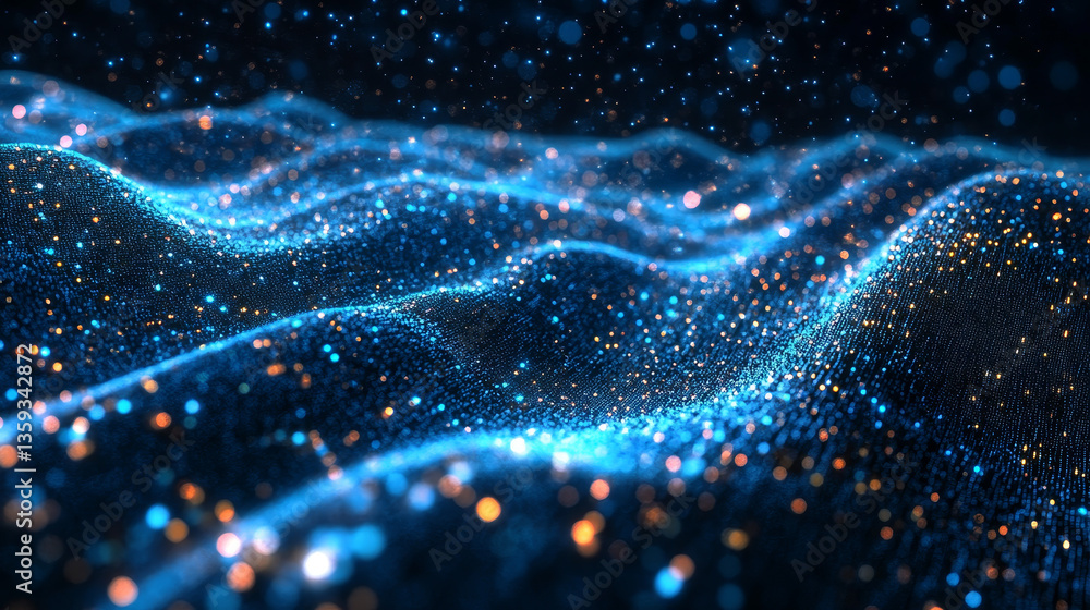 Poster digital strings data stream. big data business analytics. wavy field of cyberspace. 3d illustration 