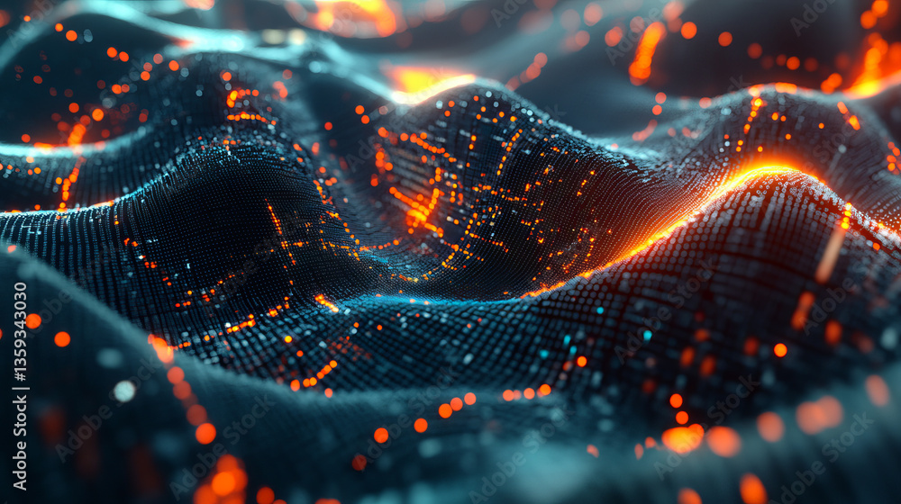 Poster stream, flow digital data. big data analytics and business strategy for innovative solutions. 3d ill