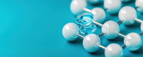 hydrogen fuel mobility concept. Molecular model with white spheres on a blue background.