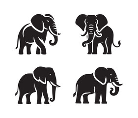 Elephant silhouette logo icon isolated on white background, animal clip art bundle