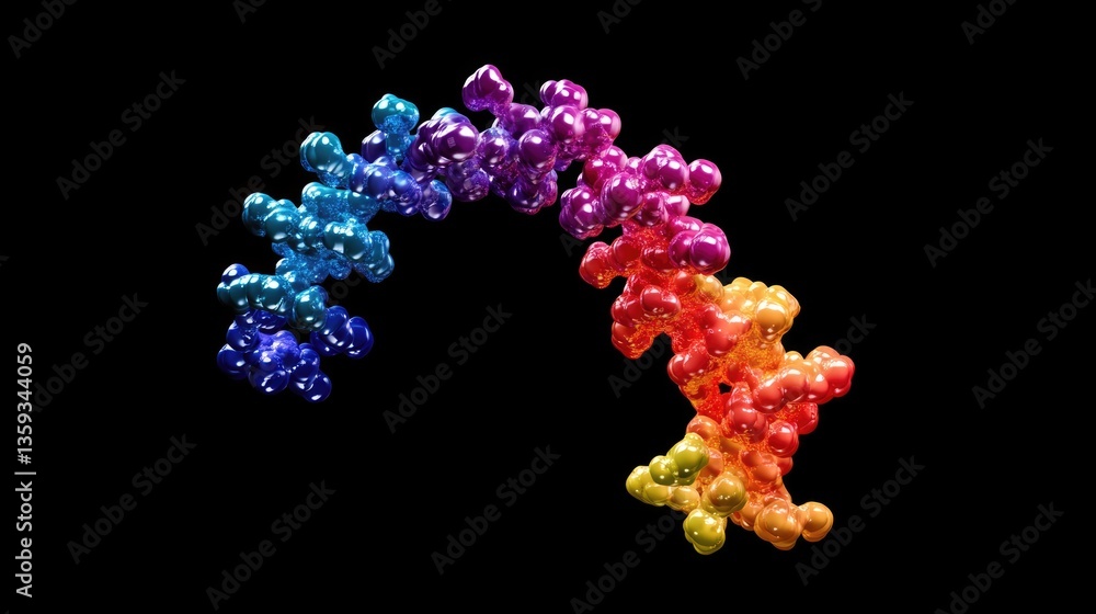Poster vibrant rainbow helix: a 3d rendering of a colorful molecular structure
