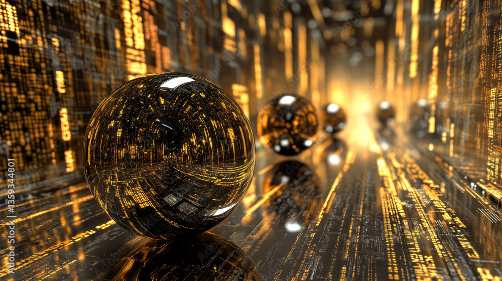 Poster abstract futuristic background on a theme of digital technologies. polygonal spheres on the backgrou