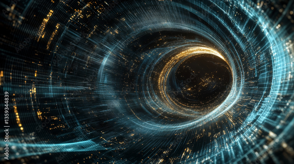 Poster cyber flow in digital databases. big data analysis in high-tech business corporations. 3d illustrati