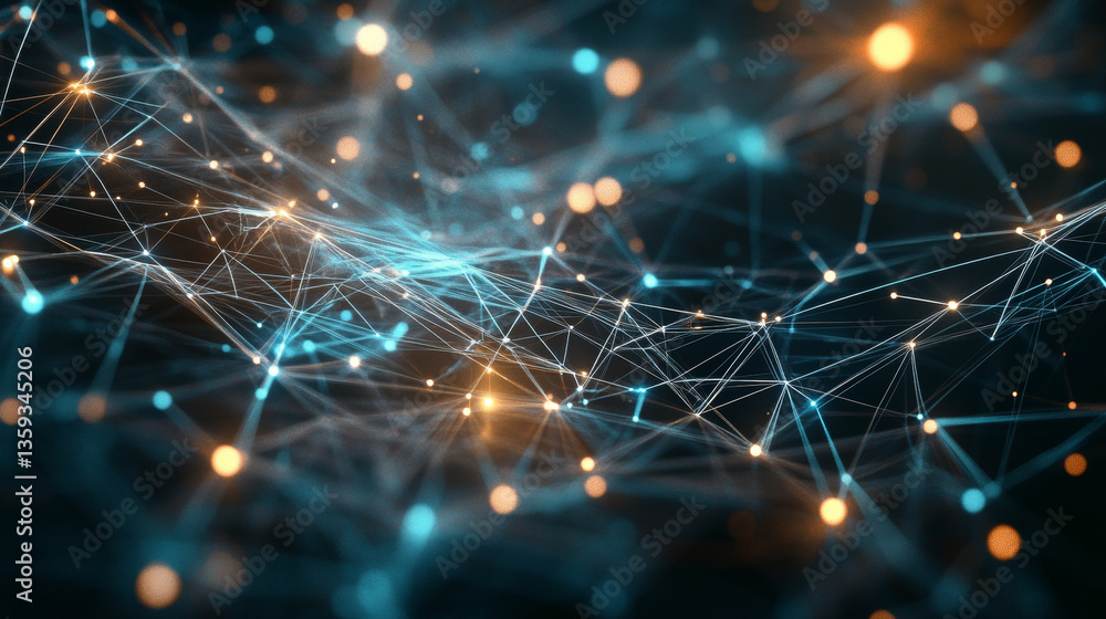 Poster global network. blockchain 3d illustration. neural networks and artificial intelligence. concept of 