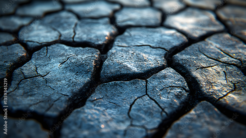 Poster cracked earth: a close-up of cracked earth reveals a parched, textured surface, with deep fissures c