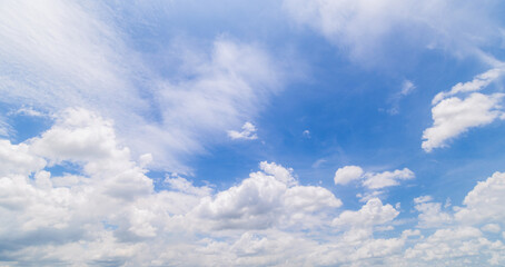 Obraz premium clear blue sky background,clouds with background, Blue sky background with tiny clouds. White fluffy clouds in the blue sky. 