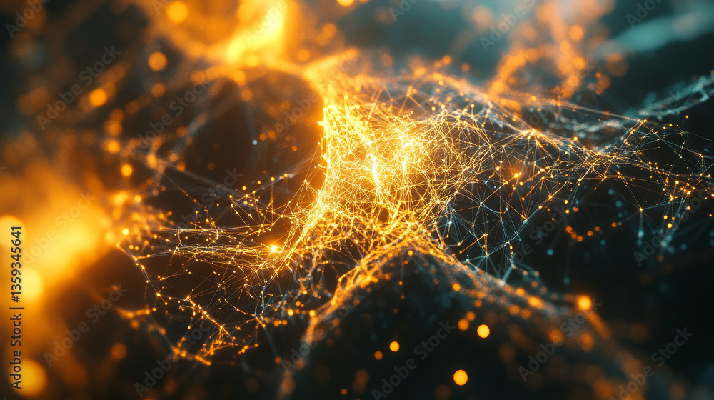 Poster global network. blockchain 3d illustration. neural networks and artificial intelligence. concept of 