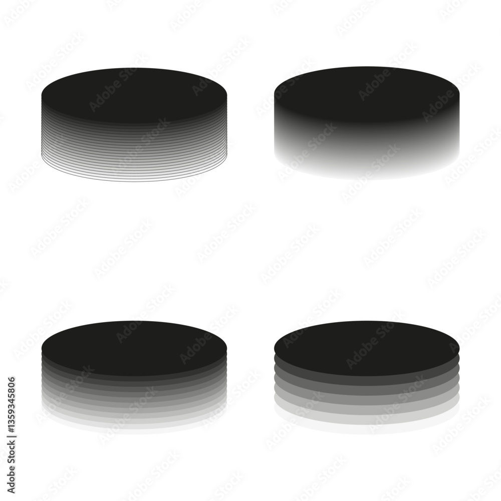Aufkleber gradient cylinder shapes. layered vector forms. black and white shading. symmetrical design icon.