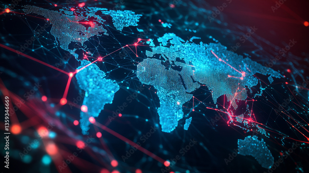 Poster abstract map of continents. globalization and geopolitics in high-tech world of future. 3d illustrat
