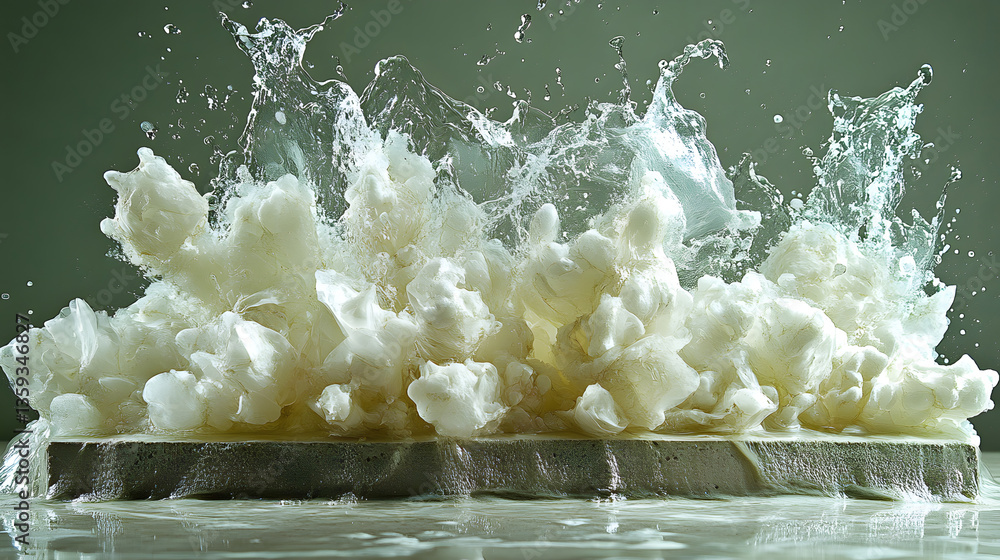 Poster exploding foam: a dynamic, high-speed capture of an explosive foam reaction, showcasing the power an