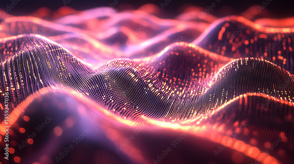 Poster information in digital coded streams. 3d illustration of interlaced beams of data code. cyber field 