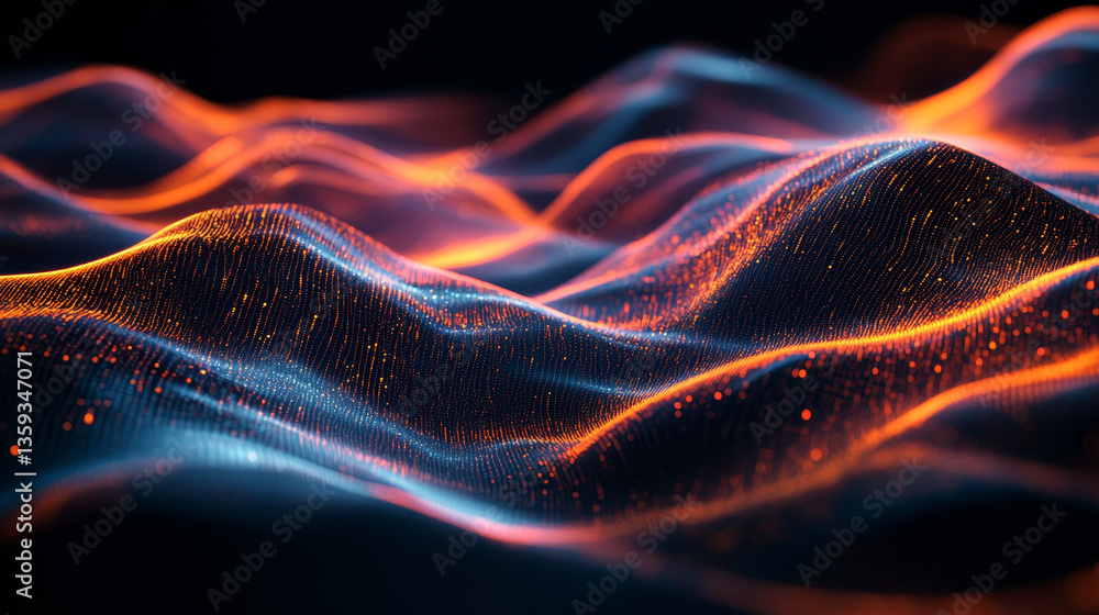 Poster information in digital coded streams. 3d illustration of interlaced beams of data code. cyber field 