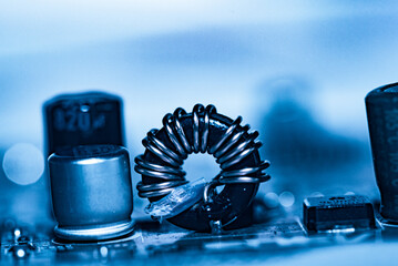 
Abstract, Close up at electronic circuits, we see the technology of the mainboard, which is the...