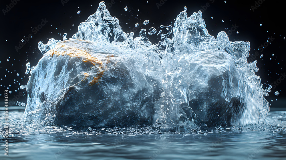 Poster a splash of impact: a striking display of nature's raw power, with the impact of two rocks colliding