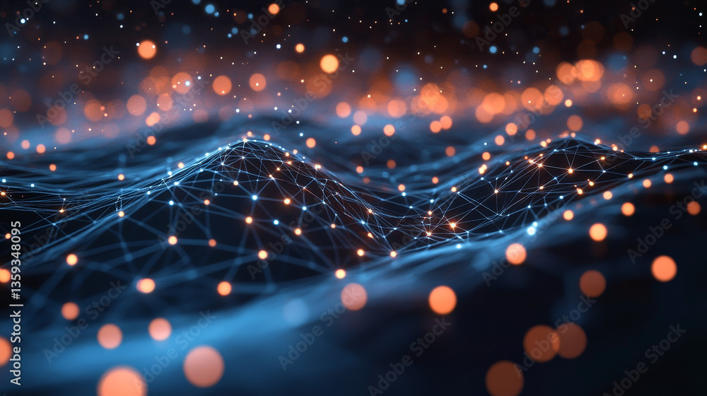Poster neural network, abstract digital concept. cyber technologies and data security. polygon network and 