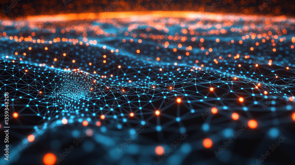 Poster neural network, abstract digital concept. cyber technologies and data security. polygon network and 