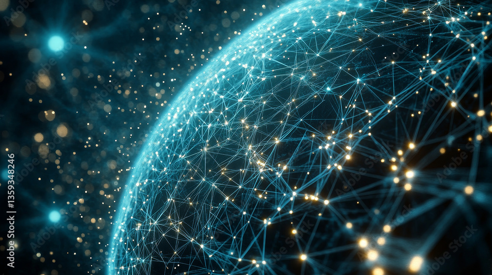 Poster global information network. nanotechnological concept of programming and communication. futuristic g