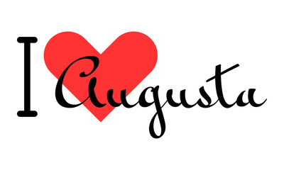 I love Augusta, city of United States. Hand drawn letters with red heart. Vector illustration lettering, modern design