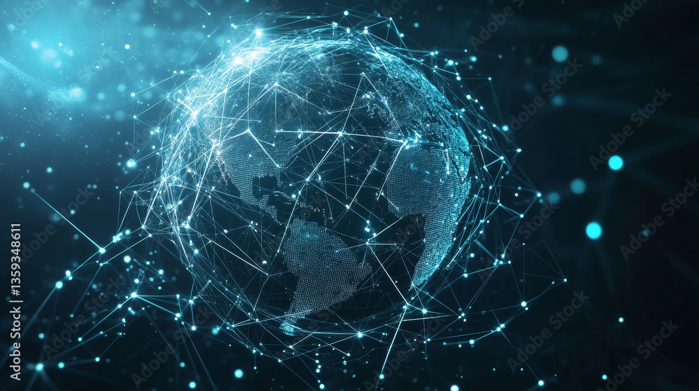 Poster abstract futuristic background image on the topic of global network communication. polygonal sphere 