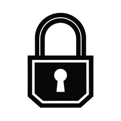A black lock and key icon with a padlock symbol, representing security, safety, and privacy, ideal for internet protection and access control