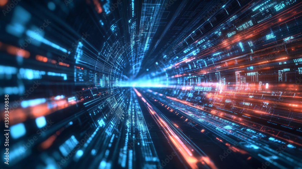 Poster business technology digital future. binary code waves, wavy lines digital global data flow concept. 
