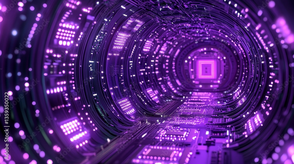 Poster abstract purple, neon background. digital technology. concept of high tech internet network. 3d illu