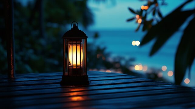 Enchanted Night Lantern on Wooden Table