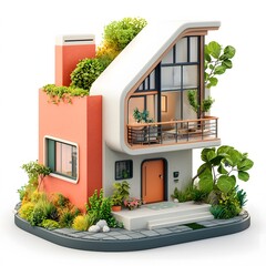 Sustainable modern home design urban environment 3d model green architecture aesthetic contemporary living
