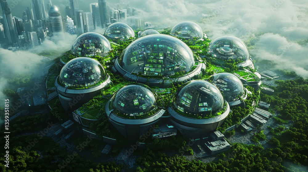 Poster digital city in space. cybercity 3d illustration. wireless internet technologies. database protectio