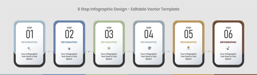 6 Steps Infographics Design Template - Graph, Pie chart, workflow layout, vertical rectangular box diagram, brochure, report, presentation, web design graphic elements editable vector illustration © Ishra