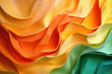 Obraz premium Colorful silk fabric waves in orange, yellow, and green, creating a warm and inviting texture, perfect for fashion or textile design projects