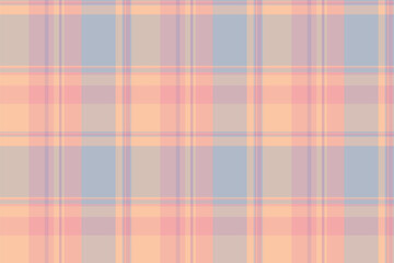 Soft pastel plaid pattern in peach, lavender, and blue hues.  Ideal for textile designs, backgrounds, or website layouts.  Evokes feelings of calmness and gentle style.