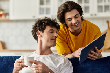 Couple enjoying each other's company in a cozy modern apartment