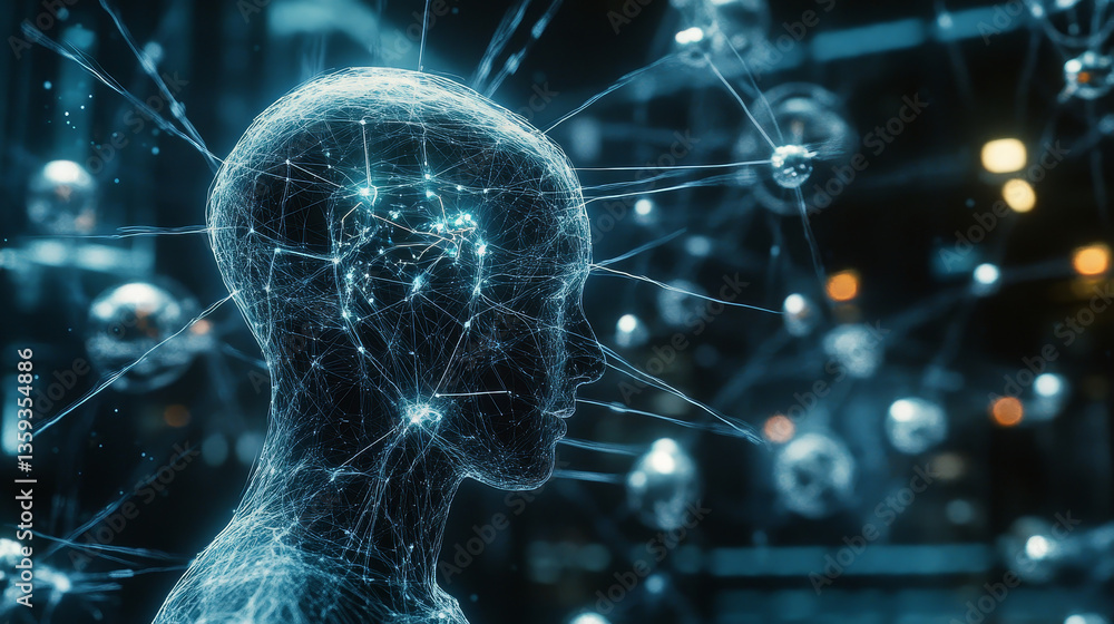 Poster block chain network and programming concept. global artificial intelligence. hologram of the neural 