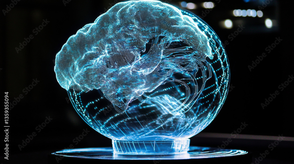 Poster block chain network and programming concept. global artificial intelligence. hologram of the neural 