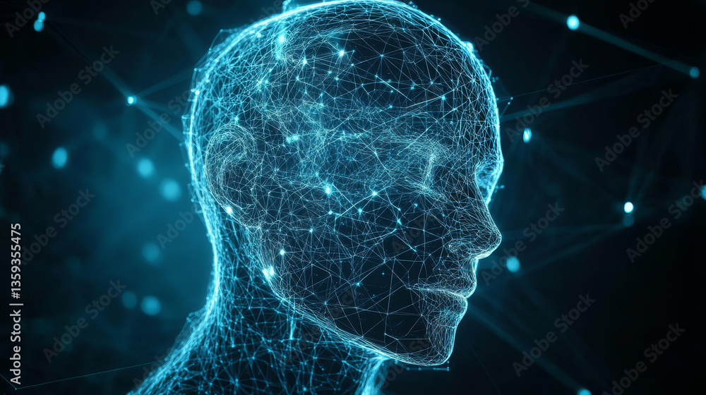Poster block chain network and programming concept. global artificial intelligence. hologram of the neural 