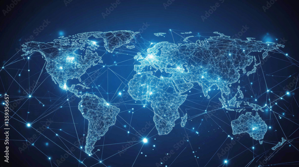Poster global wireless network. blockchain technology in digital future. peering database. 3d illustration 