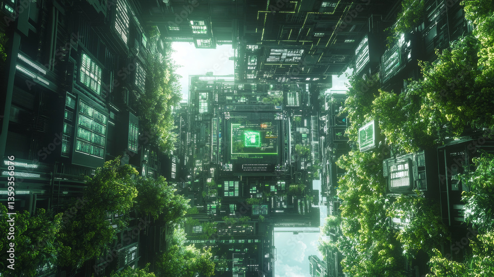 Poster planet earth in the era of digital technology. global communication networks of future. data storage