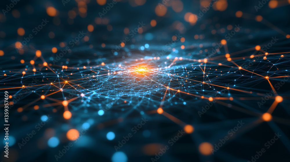Poster big data stream. global decentralized network. future technology 3d illustration. visualization bloc