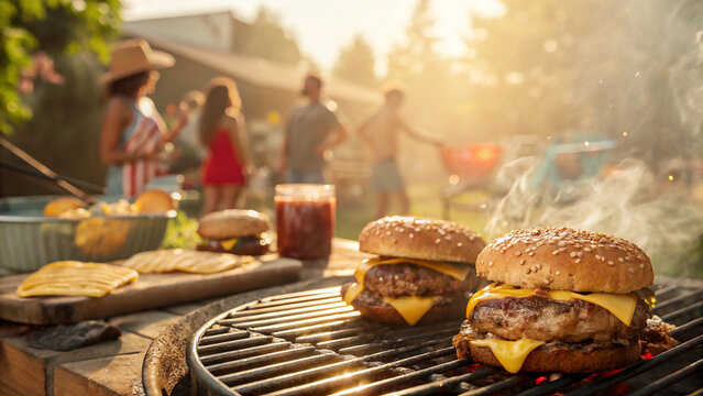 Cheeseburgers on Backyard BBQ Grill