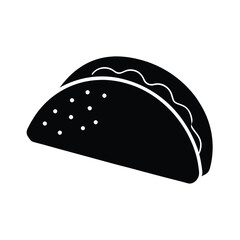 Black Silhouette of a Taco - Mexican Food Vector Illustration.