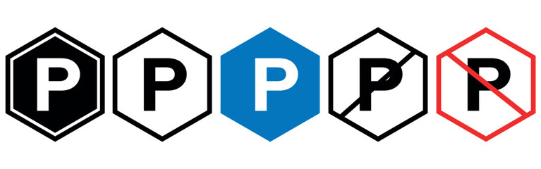 Parking vector icons set. Parking space. Public parking vector icon. Parking icon set