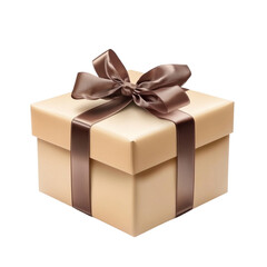 Fototapeta premium Beige Gift Box with Brown Ribbon Bow Surprise Present Celebration