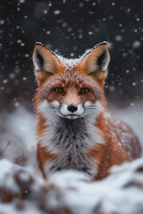 Obraz premium A stunning portrait of a red fox in the snowy winter landscape.