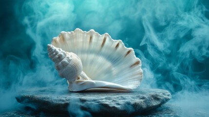 Elegant Seashell on a Stone, Mystical Atmosphere