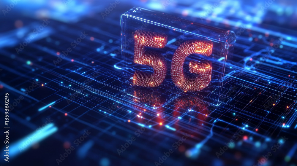Poster 5g mobile technologies. internet communication and data transmission. 3d illustration of high-tech h