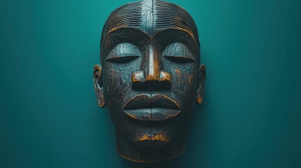 Dark wooden mask, serene face